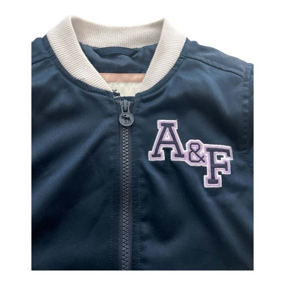 A&F Blue and White Bomber Jacket with Striped Cuffs Size 5/6 - Picture 3 of 5